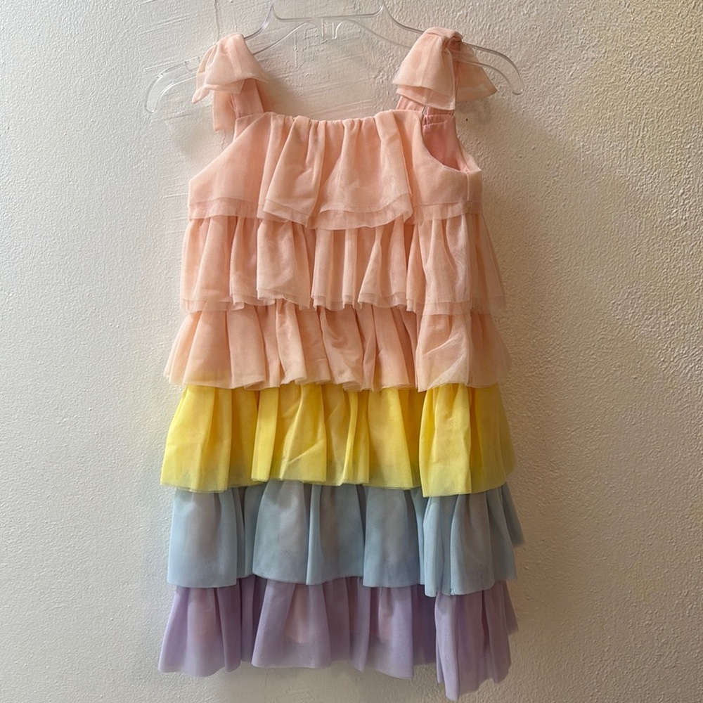 EUC Janie and Jack Pink and Yellow Ruffled Tiered Sundress